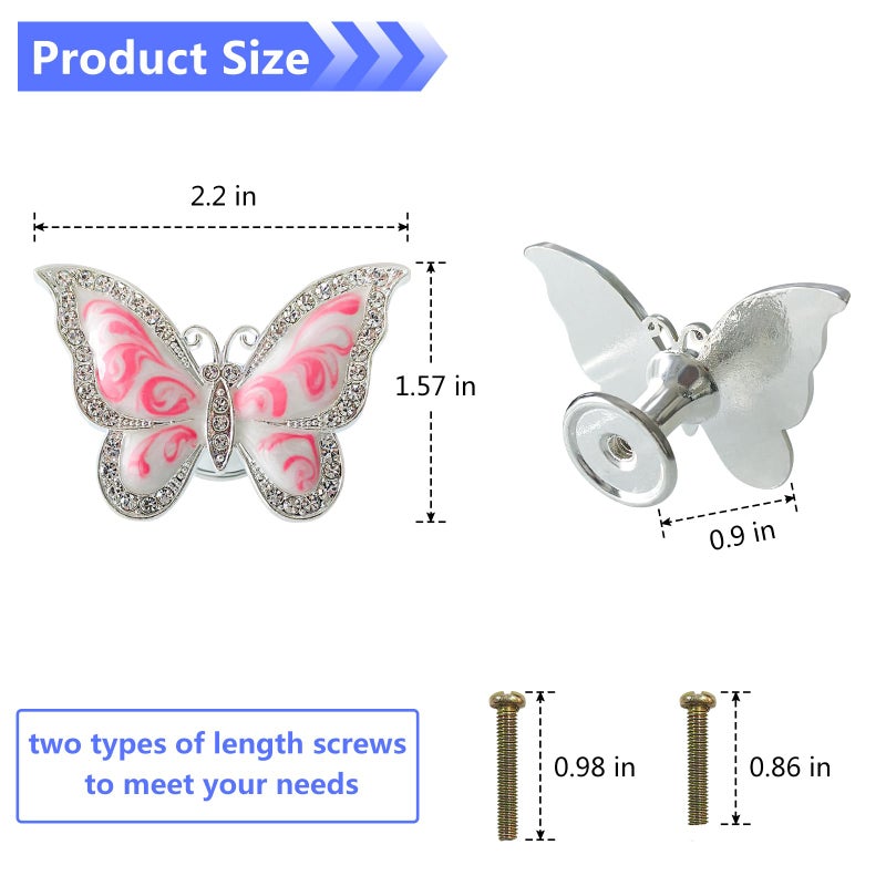 Xinally Butterfly Cabinet Knobs,6 Pieces Butterfly Knobs Single Hole Pulls Handles Decorative Door Cabinet Drawer Cupboard Furniture Door Wardrobe (Pink) - Image 2
